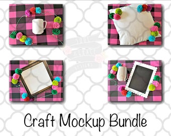 Download Buffalo Plaid Craft Bundle Mockup Images - Cup Mock Up, Pillow Mock Up, Reverse Canvas Mock up ...