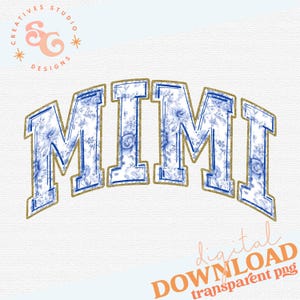 Toile Mimi png, estilo chinoiserie, letras universitarias, regalo para, png de moda, descarga digital, para bolsos de mano