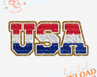 varsity letters USA png designs for hats INSTANT DOWNLOAD, patriotic png files for shirts, red white and blue faux chenille patch png for