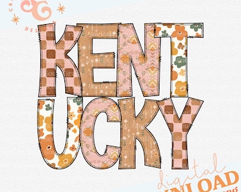 Kentucky png files for fall shirts popular now, boho png images for dish towels, pink checkered KY floral png for shirts trendy png designs