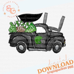 Football Homecoming Truck Green, INSTANT DOWNLOAD, png, klaar om af te drukken en te snijden sticker