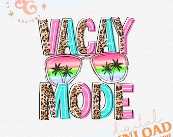 leopard print vacay mode png for crop tops, tropical shirt png designs for summer, beach vacation sublimation designs for cruise, palm trees