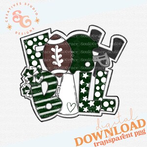 Football Word Art DARK Green White Digital Design, INSTANT DOWNLOAD, Png Printable, Sublimation Design
