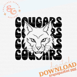 Cougars Black Digital Design, School Spirit Png, Cougar Pride Sports Mascot Clip Art, INSTANT DOWNLOAD, PNG Printable, Sublimation Design
