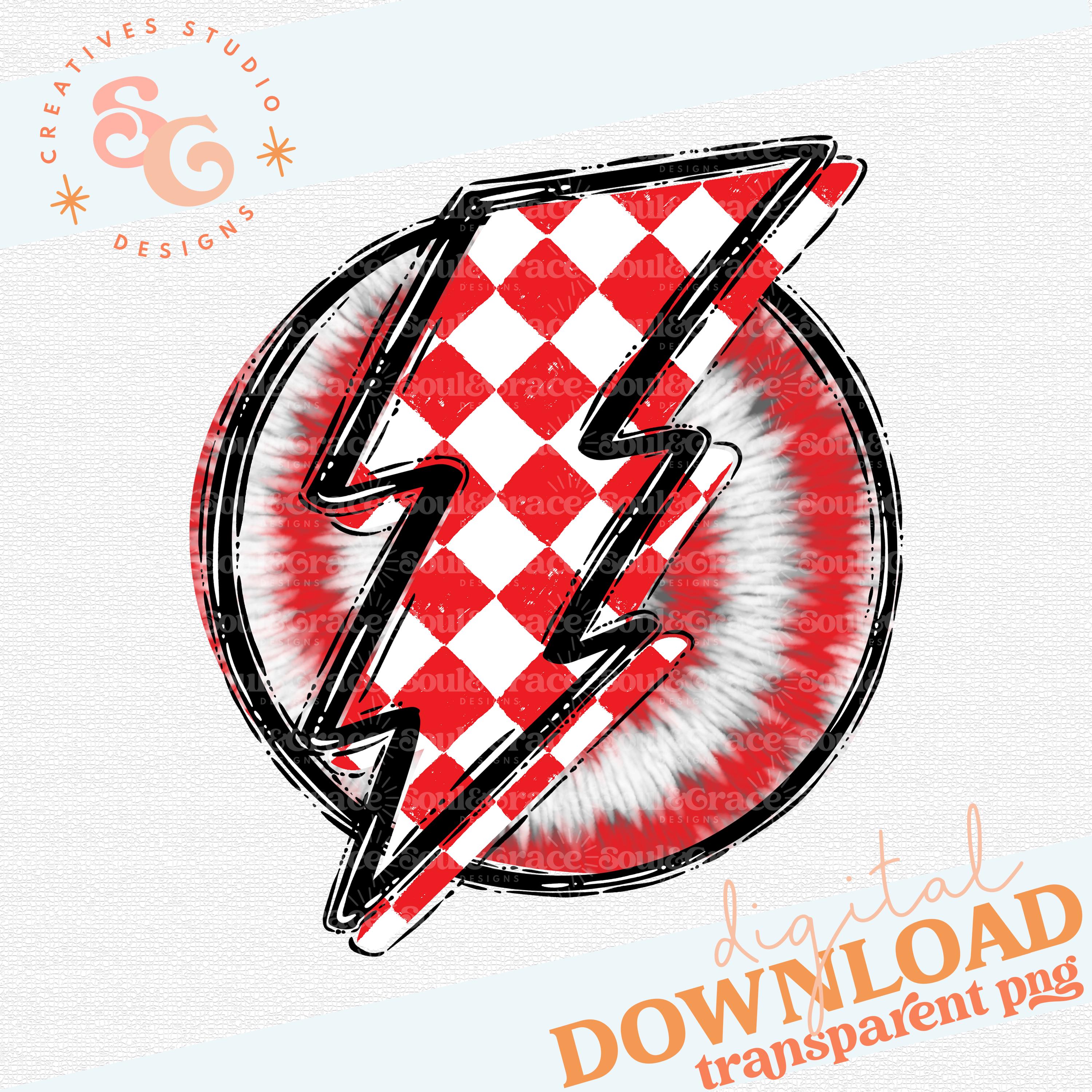 Doodle Bolt and Tie Dye Red White Checkered Digital Design , INSTANT ...