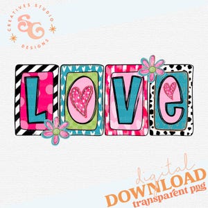 Modèles de Saint-Valentin pour sweat-shirts, fichiers png LOVE lettres en boîte Design numérique, fichier numérique, téléchargement immédiat, png pour impression