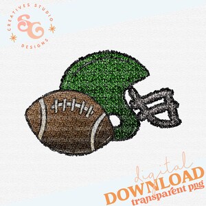 Sequin Football and Helmet Green Digital Design, INSTANT DOWNLOAD, PNG Printable, Sublimation Design