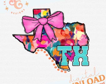 pink bow Texas png for shirts DIGITAL DOWNLOAD, watercolor floral sublimation designs for girls, Texas pride png files for pillows, TX png