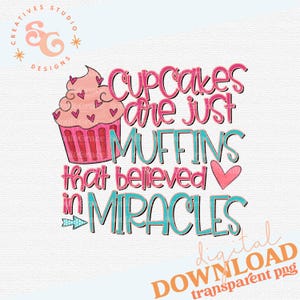 cupcakes are muffins that believe in miracles cupcake png for aprons DIGITAL DOWNLOAD, cute baking sublimation designs for kitchen towels
