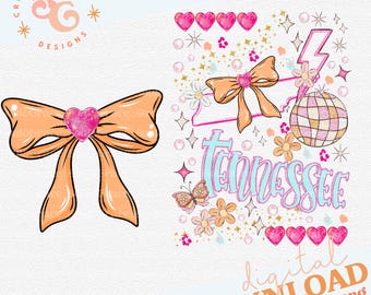 pink preppy png files for shirts for girls INSTANT DOWNLOAD, Tennessee coquette bow sublimation designs for throw pillows, girly wall art