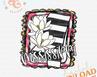 Mississippi png files for stickers, white magnolia sublimation designs for shirts png for patches, Mississippi state pride sweatshirt design
