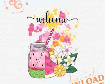 Welcome Summer Garden Flag Digital Design, INSTANT DOWNLOAD, PNG Printable, Sublimation Design