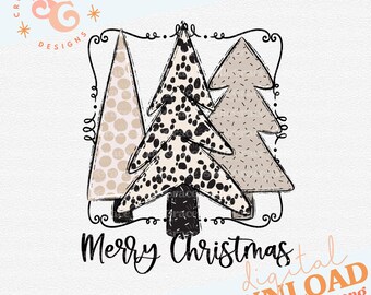 Diseños de sudaderas navideñas dálmatas para mujer, árbol de Navidad boho png para adornos navideños, diseños de sublimación navideña neutrales para