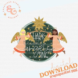 hark the herald angels sing png for Christmas ornaments, Christmas carols sublimation designs for Christmas shirts, Christian Christmas png