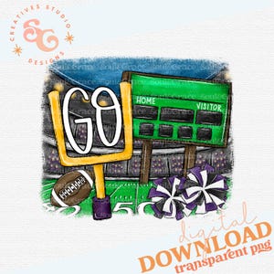 game day football png commercial use, go team png for sticker designs school png files for teacher shirts, purple school spirit png designs