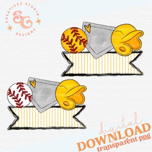 Pode incluir: Design digital com tema de beisebol com uma bola de beisebol, um capacete de receptor e uma base. O design inclui uma faixa com listras verticais e o texto "digital DOWNLOAD transparent png".