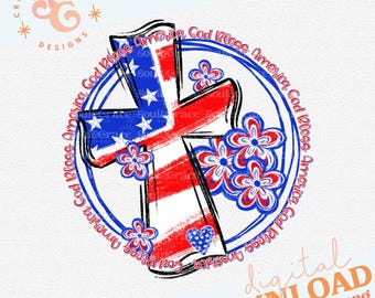 God bless America png for freshies INSTANT DOWNLOAD, patriotic cross sublimation designs for shirts Christian png files for summer, 4th of