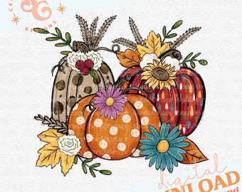leopard print pumpkin trio png designs trendy png for shirt women, fall floral sublimation designs for Thanksgiving, polka dot pumpkin png