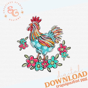 floral chicken png files for shirts DIGITAL DOWNLOAD, cute chicken png designs for dtf, crazy chicken lady sublimation designs for kitchen