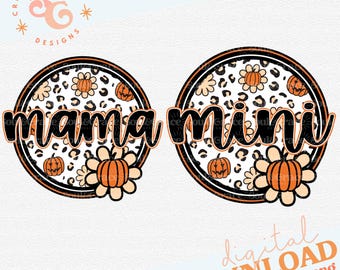 mama and mini png designs for Mom INSTANT DOWNLOAD, matching mom and daughter Halloween sublimation designs for toddlers, leopard print
