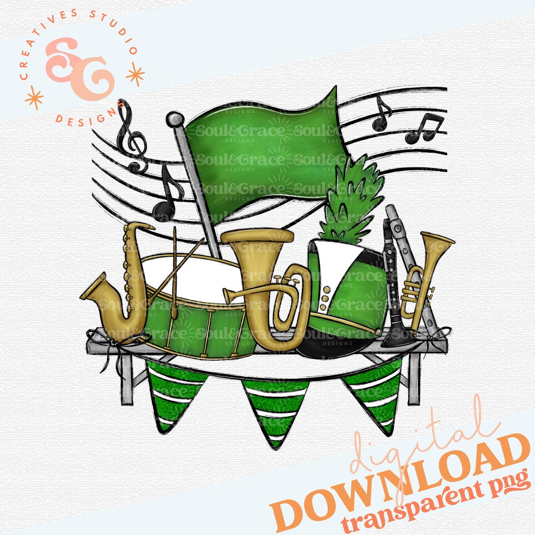 Png for Band Tee, Marching Band Flags Green Digital Design, INSTANT ...