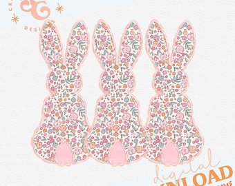 floral Easter bunny sublimation designs for dish towels, trendy Easter shirt design png for girls shirts, blush pink Easter png best sellers