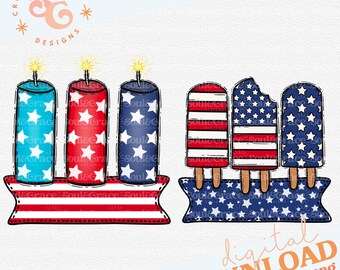 patriotic popsicles png for shirts for girls, 4th of July firecrackers png files for kids, personalizable sublimation designs for summer