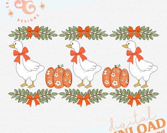 Alberne Gans Kürbis als Png für Hemden für Mädchen, herbstliche kokette Png Bilder für Küchenhandtücher, Kürbisflecken Clipart für DTF, trendige Png Designs