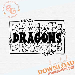 Gestapelte Maskottchen Drachen, Schulmaskottchen png, Teamname für Elementarkleidung, digitaler Download für DTF