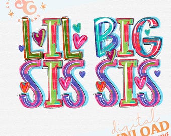 big sis little sis png for girls shirts INSTANT DOWNLOAD, sibling shirts pregnancy announcement png files for little girls, cute sister