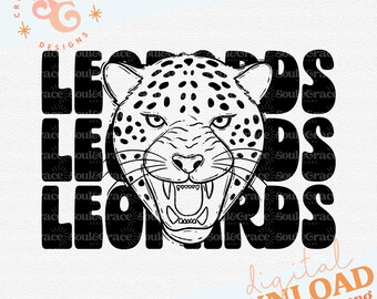 Leopards Black Digital Design-School Spirit Png-Leopards Pride Sports Mascot Clip Art- INSTANT DOWNLOAD, PNG Printable, Sublimation Design