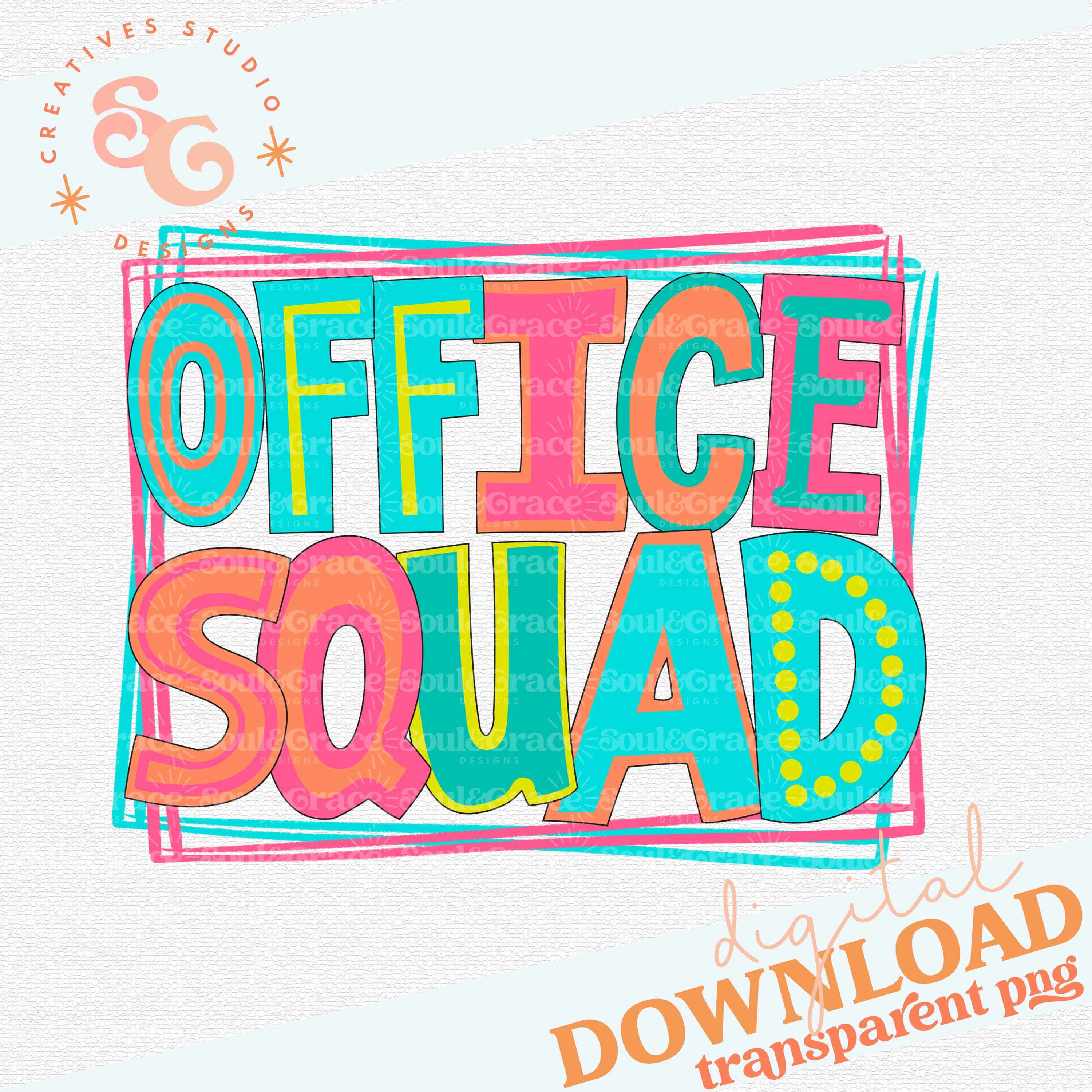 Office Squad Helle Buchstaben, Office Neon Doodle, Arbeitscrew, Digital Design, INSTANT DOWNLOAD, PNG, Sublimationsdesign