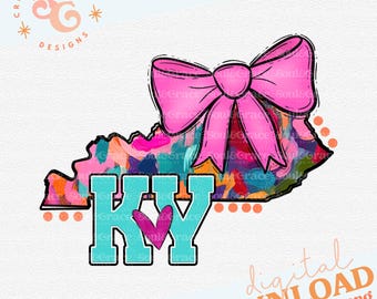 watercolor floral Kentucky png files for pillows DIGITAL DOWNLOAD, pink bow cute Kentucky sweatshirt sublimation designs for women, KY png