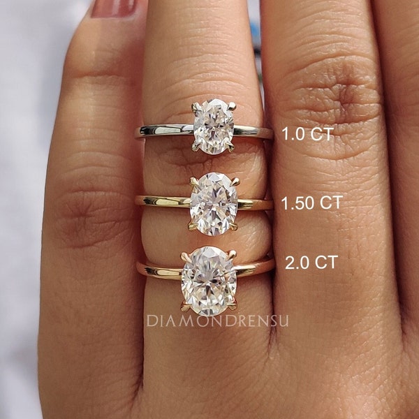 Anillo de compromiso ovalado, anillo de boda Moissanite para mujer, anillo de solitario Moissanite ovalado de 1,0/1,50/2,0 CT, anillo de regalo de aniversario, anillo de propuesta