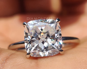 Moissanite Solitaire Engagement Ring, 3.34 CT Cushion Rensu Cut Moissanite Ring, Claw Prong, Ring for Women, Promise Ring for Her, Gift Ring