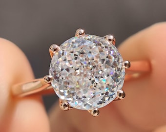Tulip Basket Set Portuguese Cut Moissanite Solitaire Wedding Ring, Floral Basket Set Engagement Ring, Comfort Fit Anniversary Ring for Women