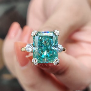 Unique Moissanite Engagement Ring, 8.52 CT Radiant Cut Cyan Blue Moissanite Ring, Wedding Ring, Big Moissanite Ring, Propose Ring for Women image 1