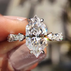 Dutch Marquise Cut Moissanite Engagement Ring, Hidden Halo, 3.30 TW Moissanite Wedding Ring, Claw Prongs, Ring For Women, Comfort Fit Ring