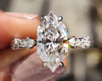 Dutch Marquise Cut Moissanite Engagement Ring, Hidden Halo, 3.30 TW Moissanite Wedding Ring, Claw Prongs, Ring For Women, Comfort Fit Ring