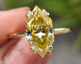 2.84 CT Canary Yellow Dutch Marquise Cut Moissanite Engagement Ring, Hidden Halo Moissanite Ring, Double Claw Prongs, Handmade Jewelry
