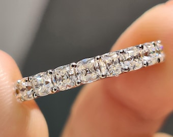 Trellis Prong Set Cushion OEC Moissanite Wedding Band, Old European Cut Moissanite Eternity Band, Anniversary Gift for Her, Comfort Fit Band