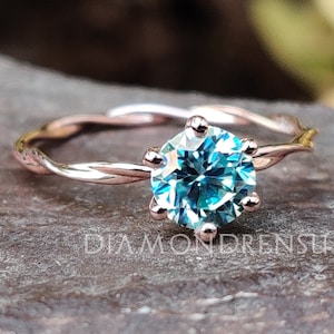 0.83 CT Round Aqua Blue Solitaire Engagement Ring Six Prongs