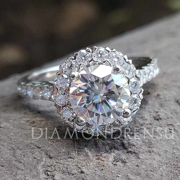 Antique Vintage Ring, 1.59CT Round Colorless Moissanite Ring, Engagement Ring, Wedding Ring, 14K White Gold Ring, Victorian Ring, Bridal Set