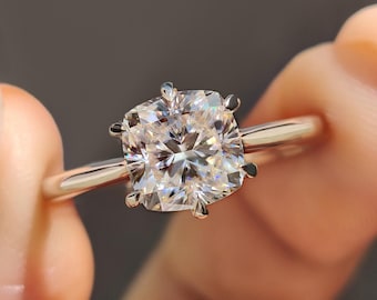 2 Carat Cushion Moissanite Solitaire Engagement Ring, Square Cushion Moissanite Wedding Ring, Comfort Fit Tapered Shank Ring, Promise Ring