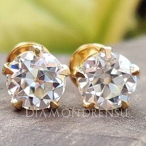 1.03 CT Old European Cut Colorless Moissanite Stud Earrings, Claw Prongs, Screw Back Wedding Earrings, Wedding Set, Solid Gold, Anniversary