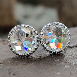 Vintage Style 4.71 TW Round Rose Cut Moissanite Stud Earrings, Milgrain Screw Back Earrings, Wedding Earrings, Earring For Women, Bridal