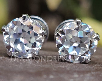 2.57 TW Old European Cut Colorless Moissanite Stud Earrings | 10 KT White Gold Wedding Earrings | Engagement Earrings | Bridal Collection