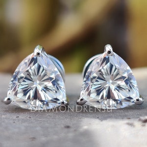 2.51 TCW Trillion Cut Colorless Moissanite Stud Earrings, Moissanite Stud Earrings, White Gold Wedding Earrings, Screw Back Earrings, Gifts