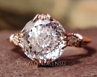Vintage Style Engagement Ring for Women, Portuguese Cut Moissanite Ring in Fishtail Prong Setting, Promise Ring for Her, Handmade Ring