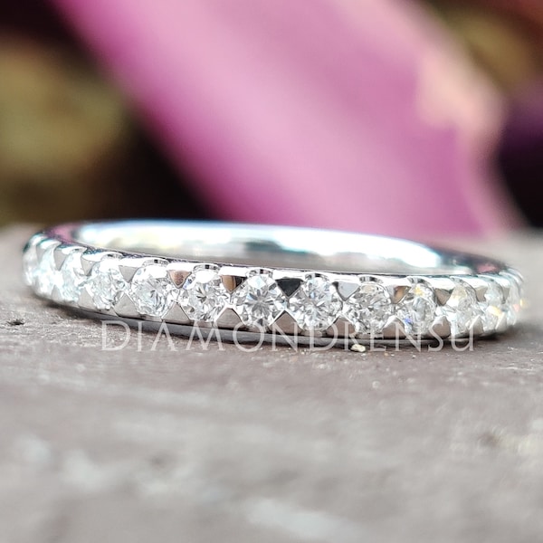 Banda de ajuste Moissanite W incoloro de corte brillante redondo de 1,70 MM, banda de boda de media eternidad, banda a juego de diseñador, banda de regalo de aniversario